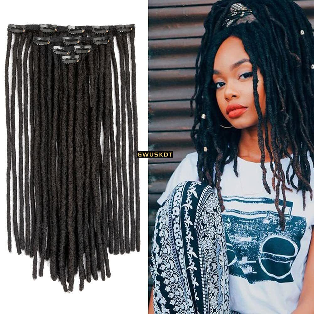Dreadlocks 0.2 0.4 0.6 0.8cm black Real Human Hair Clip in Dreadlocks Extensions