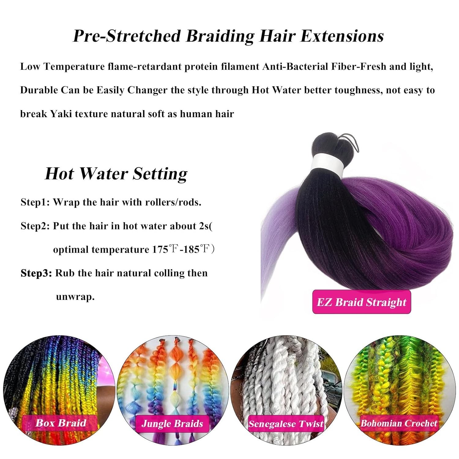 26 Inch Ombre Synthetic Braiding Hair – Hypoallergenic, Pre-Stretched – 3 Packs