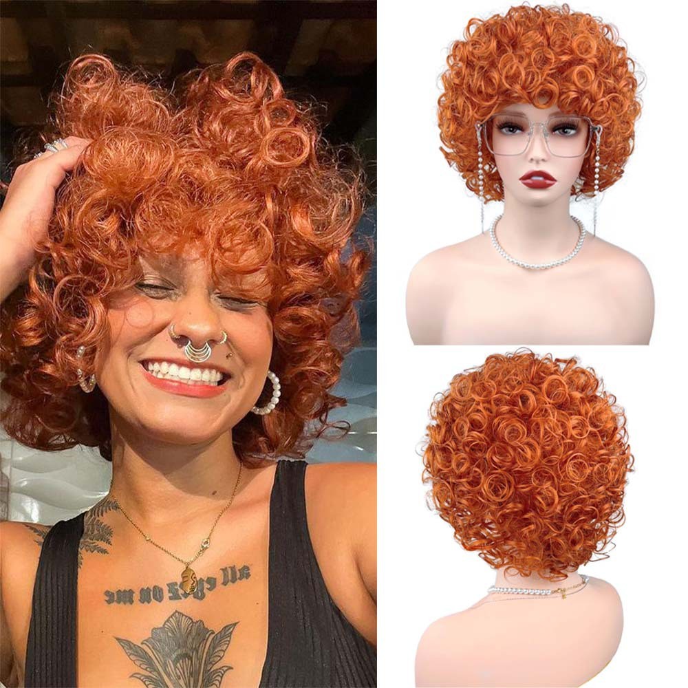 6in Women’s Short Curly Synthetic Wig Heat Resistant Cosplay Halloween Party