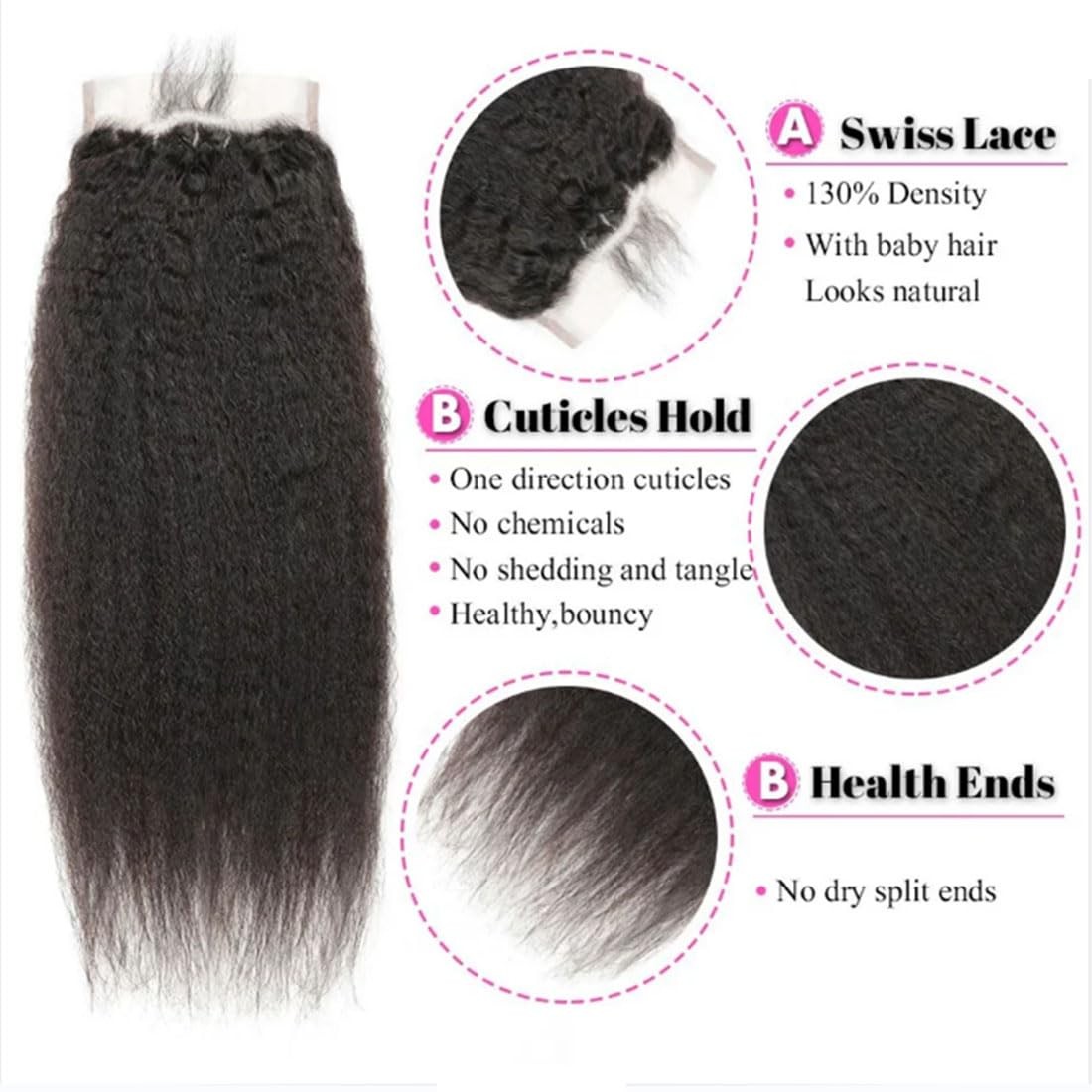 OLFORY 5×5 HD Lace Closure Yaki Kinky Straight Human Hair 12A Brazilian
