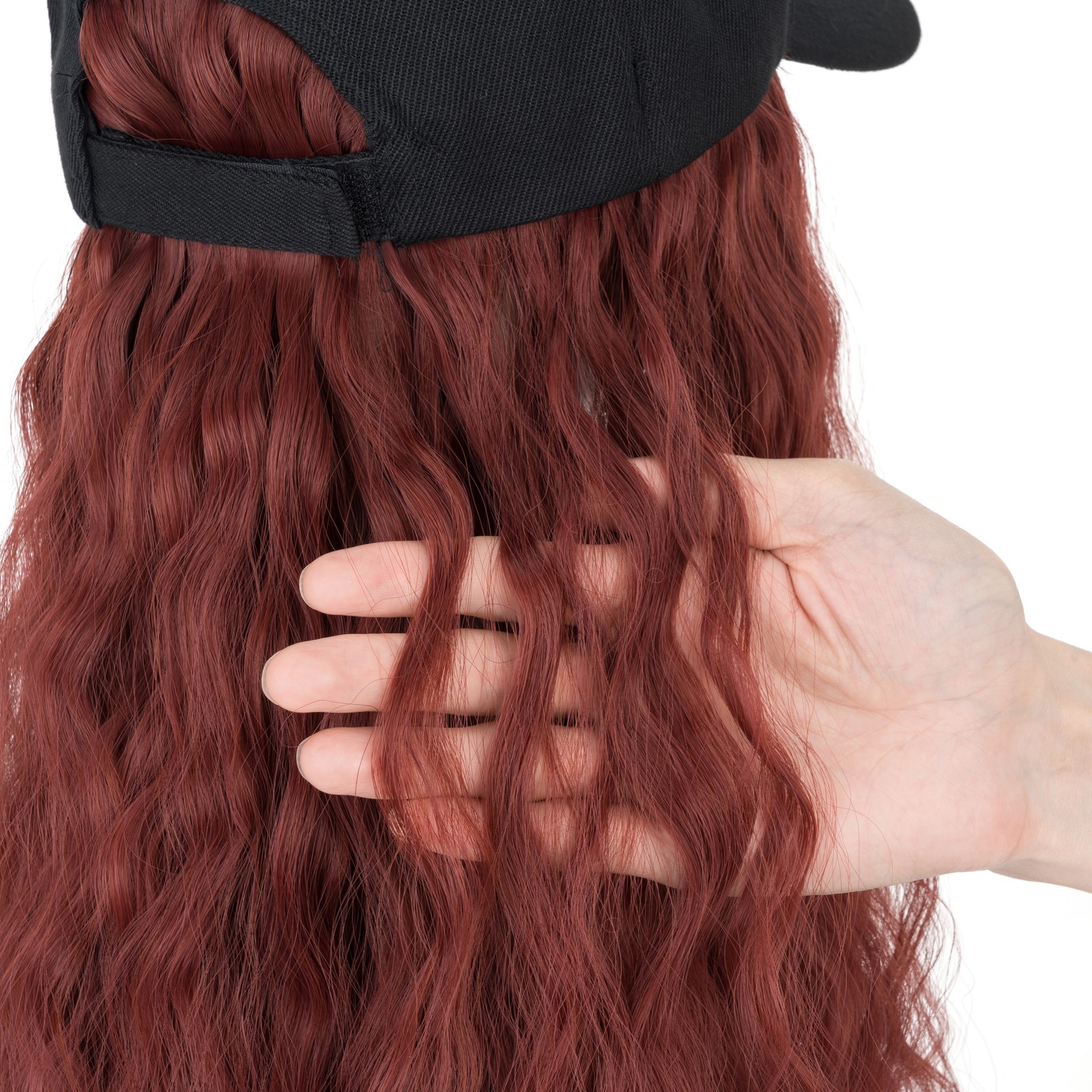 Instant Style Long Curly Cap Wig Adjustable Baseball Hat with Attached Hair