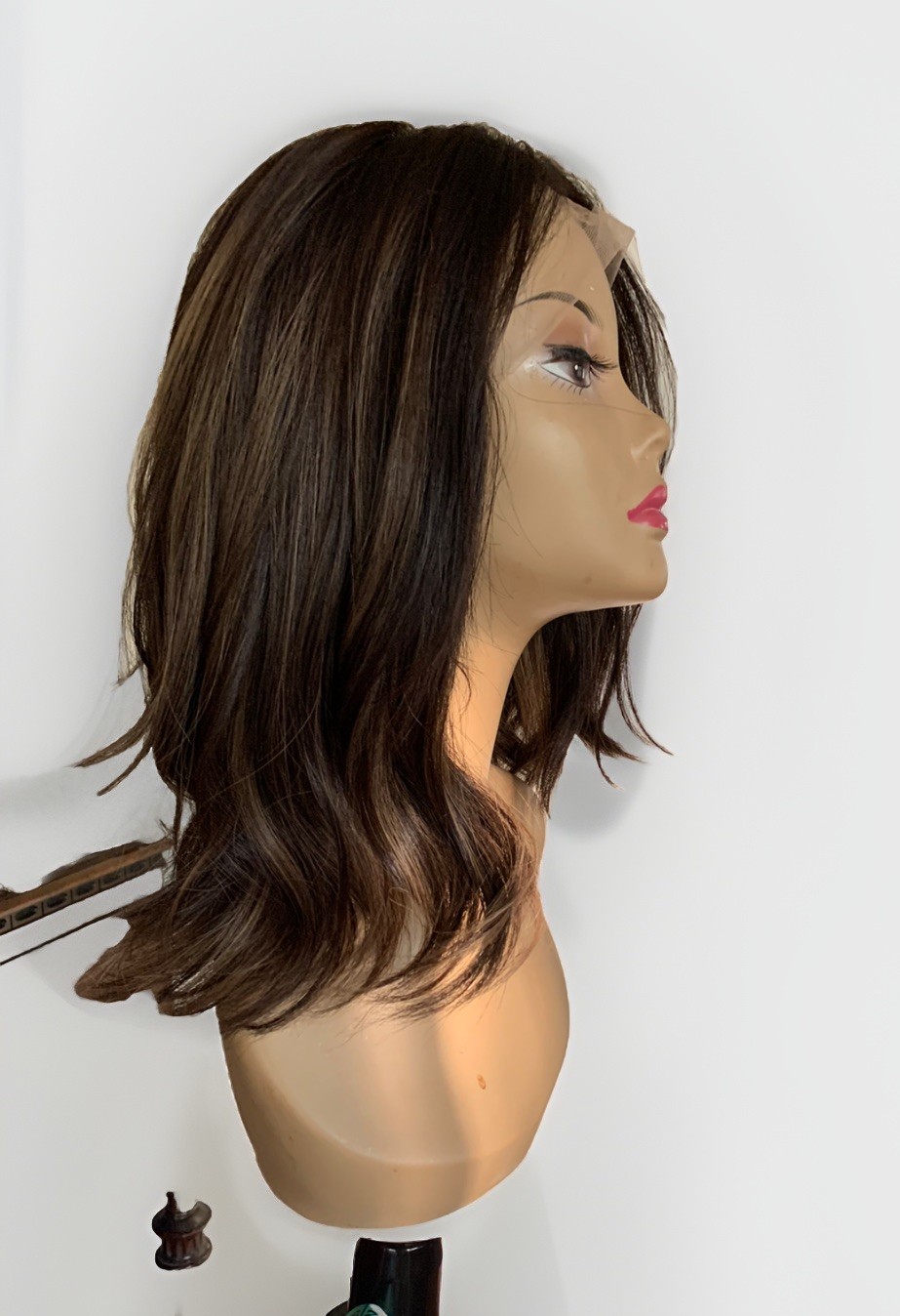 GORGEOUS LACE WIG HUMAN HAIR BROWN KOSHER M CAP SILK TOP 17” LONG HIGHLIGHTS