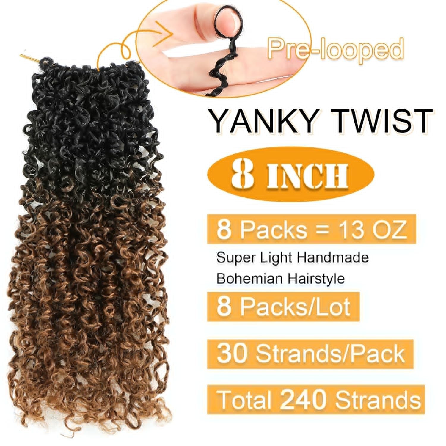 8 Inch Yanky Twist Crochet Hair Pre-looped 8 Packs 8 Inch (Pack of 8) OT30