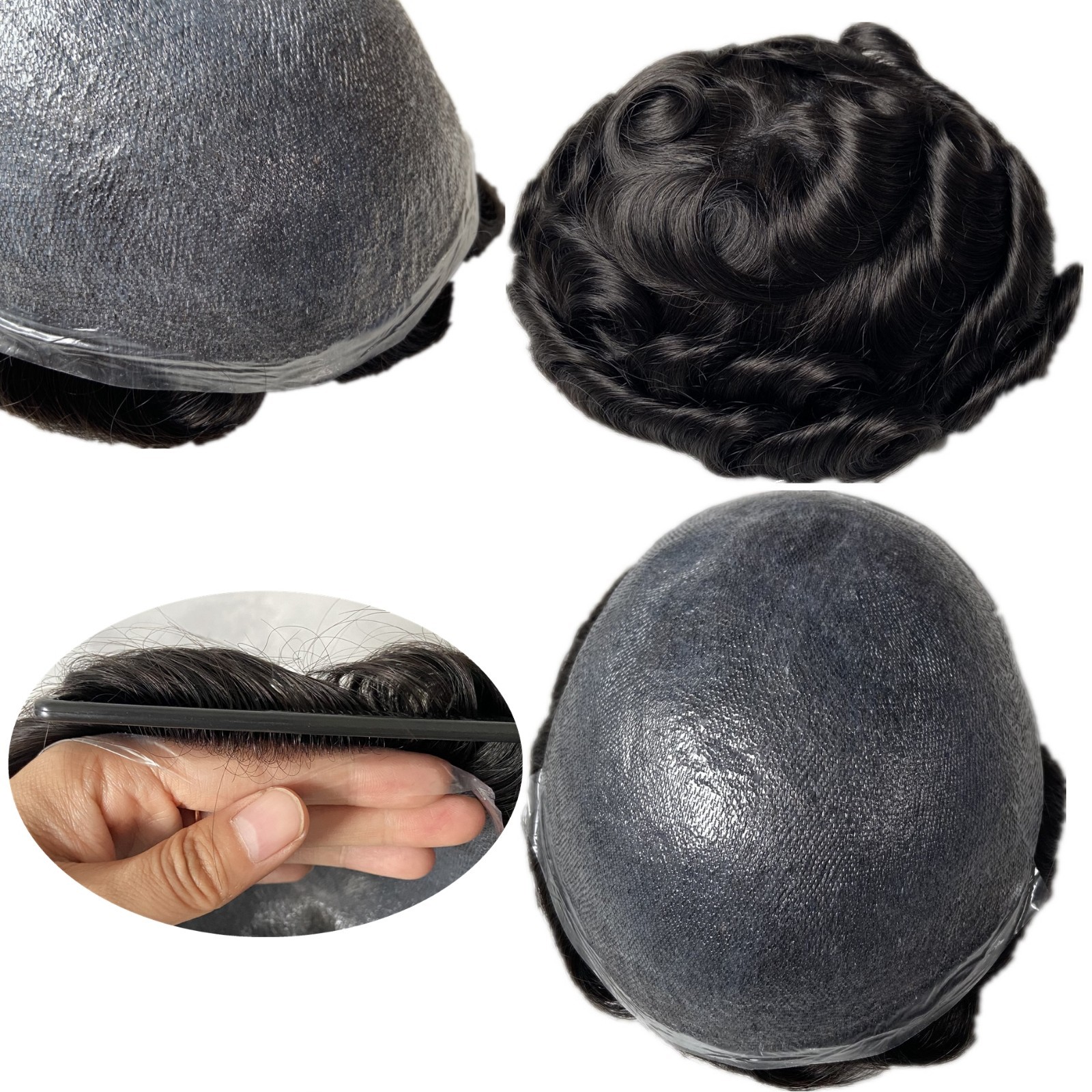 Invisible Men Hairpieces Super Thin Micro Skin Human Hair Replacement Toupee 1B
