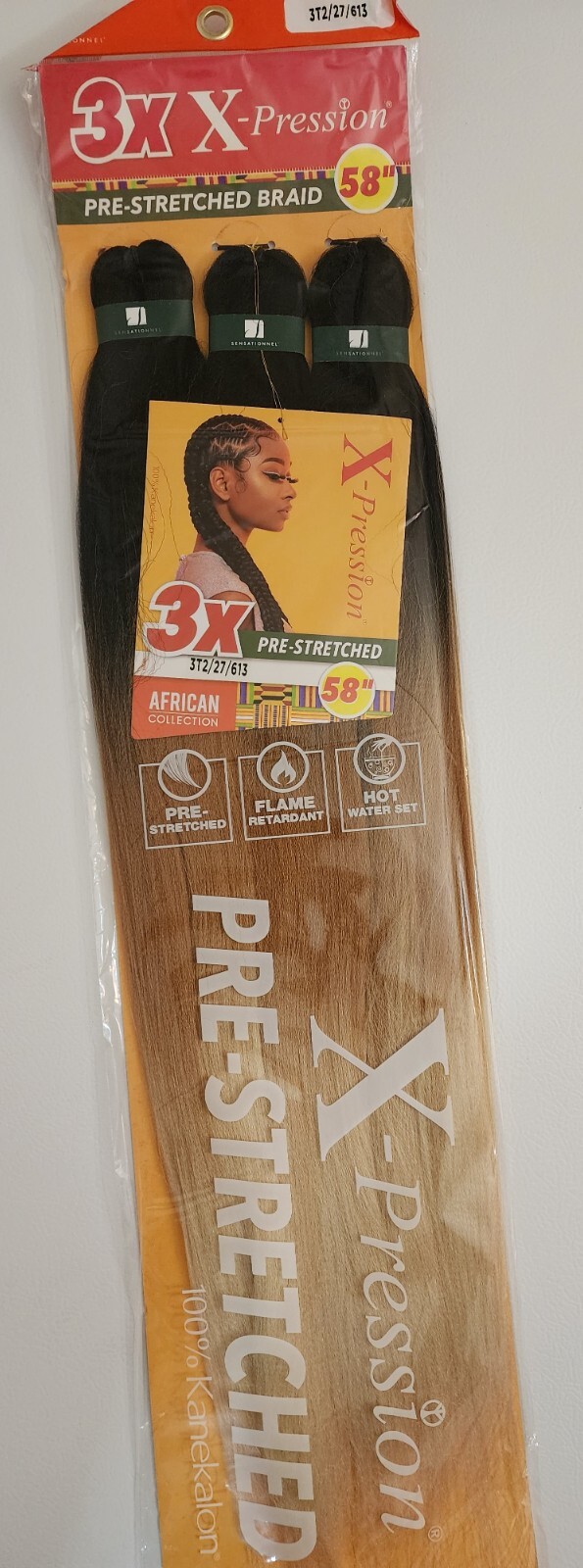 X-pression Expression 100% Kanekalon 3X Braid Hair Pre-Stretched 58″ #3T/27/613