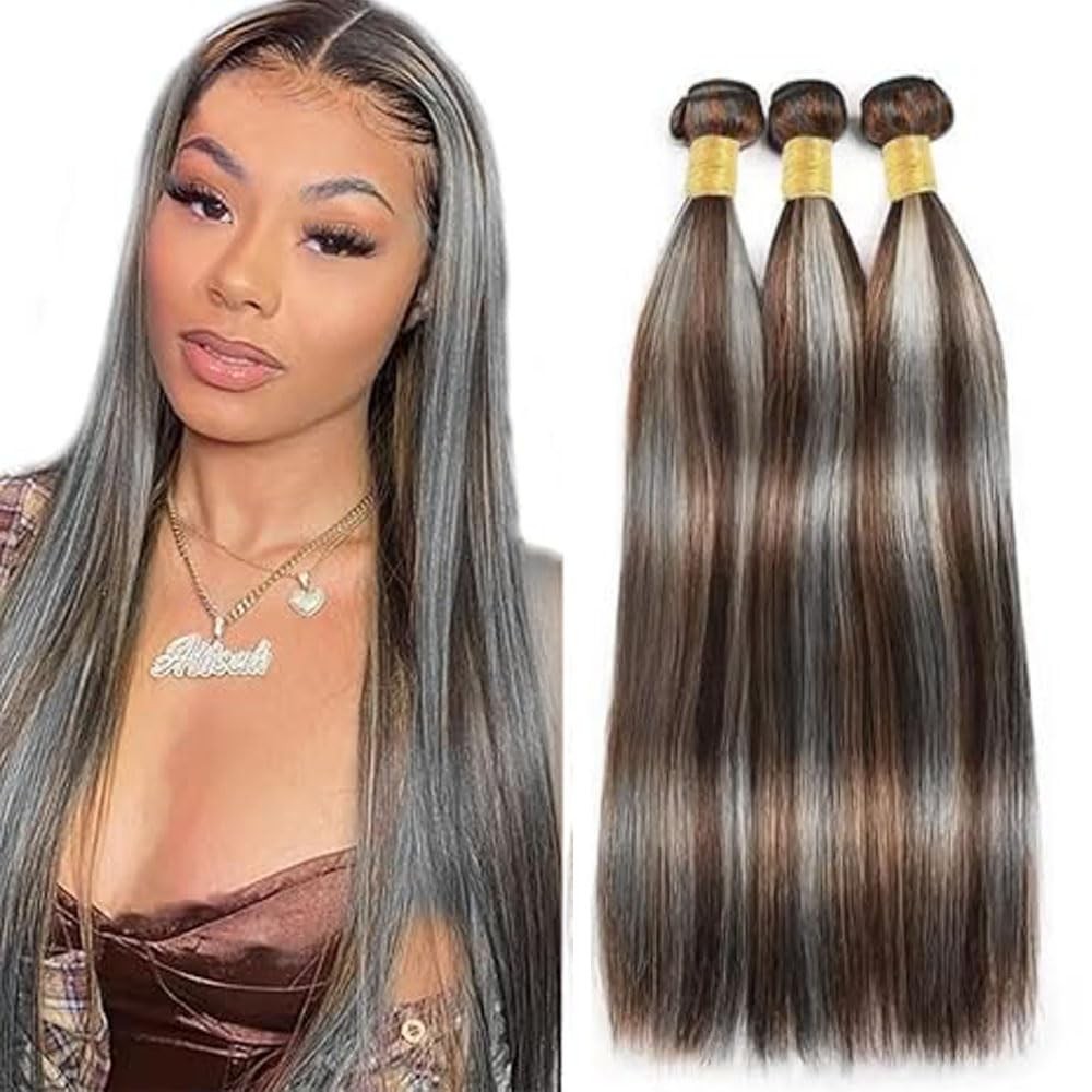 Labamiya P4/Grey Human Hair Bundles 22 24 26 Inch Straight Wave Human Hair
