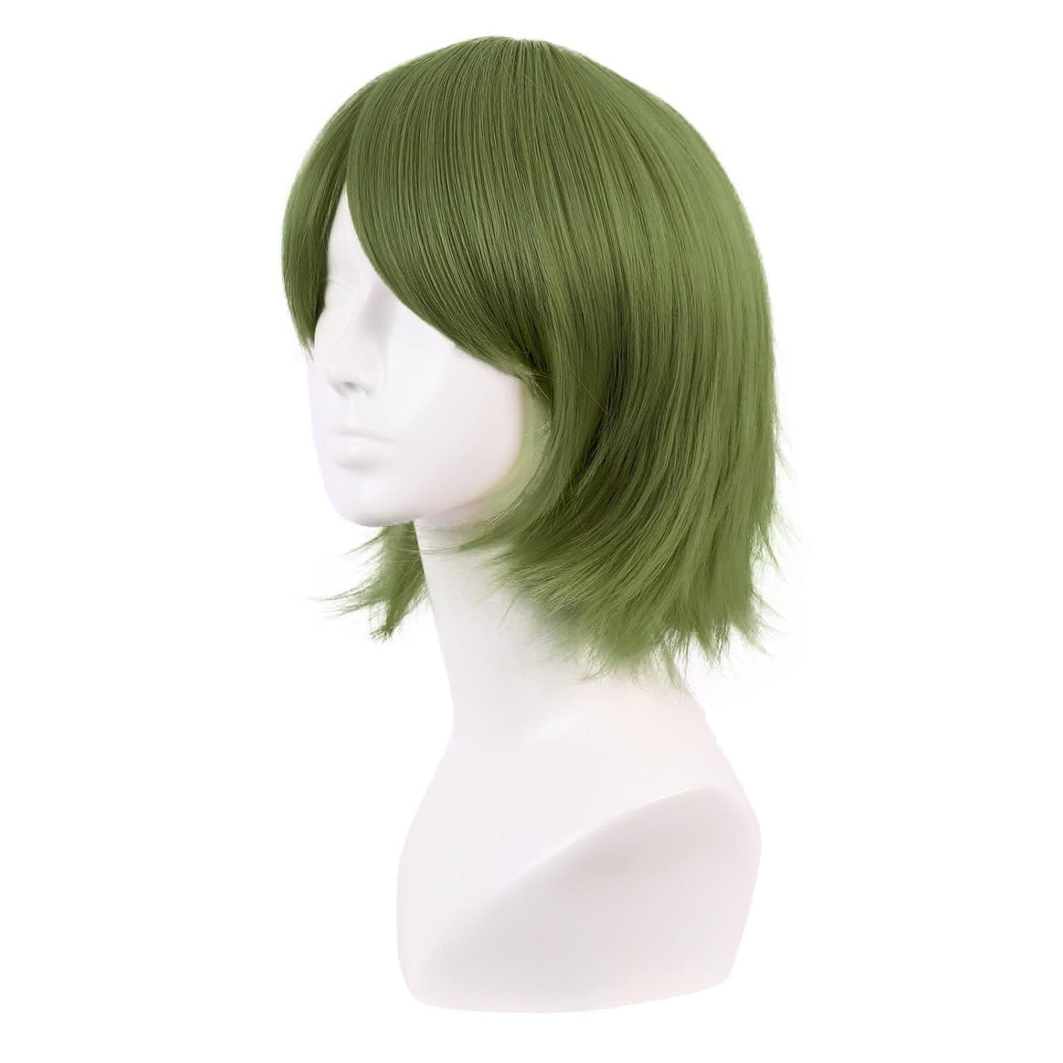 Heat Resistant 12 Inch Olive Green Short Wig with Bangs – Modern Cosplay