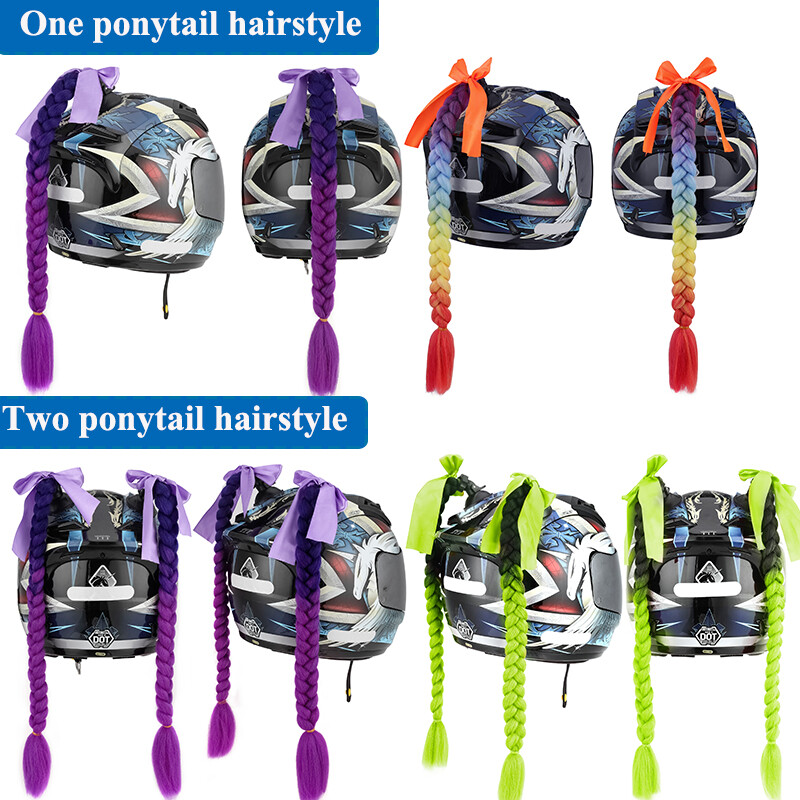 US 20 Inch Rainbow Motorcycle Motorbike Helmet Braids Ponytail With Suction Cup