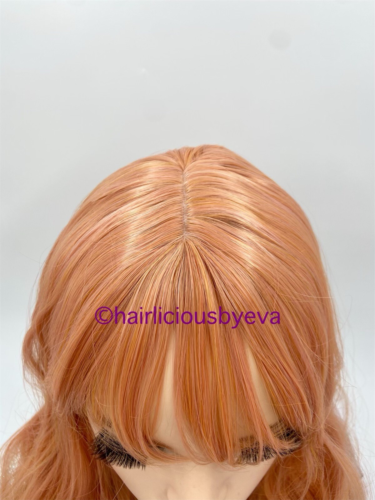 Rose Gold Pink Wig With Bangs Wavy 26 Inch Long Heat Ok