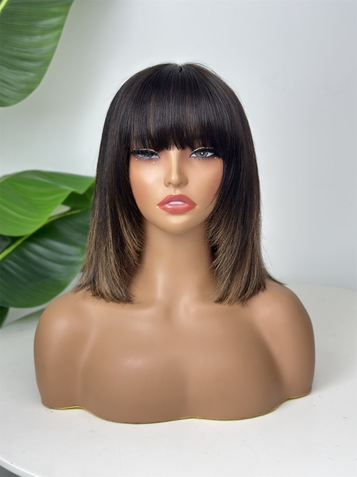 Pre-cut Lace 10inch Straight Bob With Bangs 4×4 Lace Closure Wig Human Hair