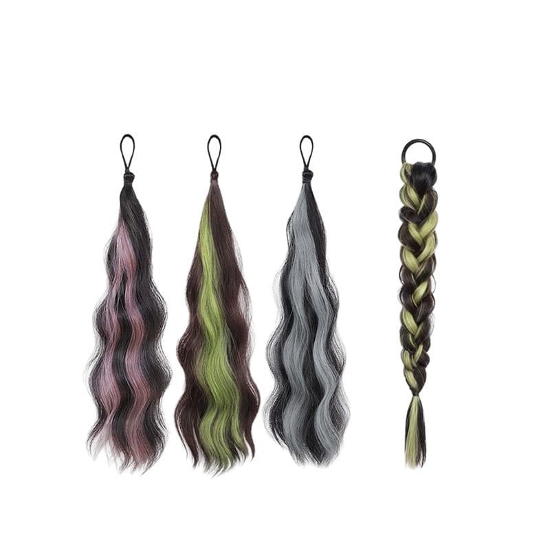 Wavy Ponytail Hair Extension Elastic Tie Dye Braids with 10 PCS Rubber Hair Ties