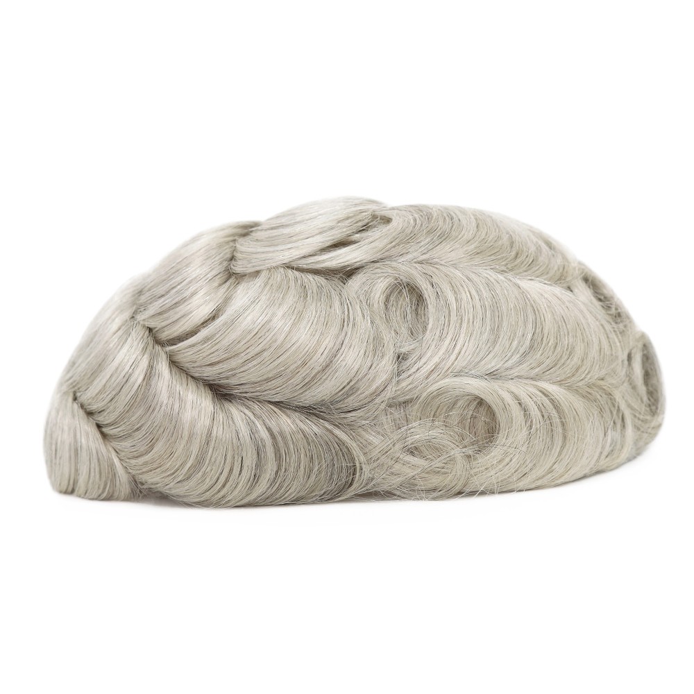 Mens Toupee Swiss Lace Human Hair Replacement Systems Grey Hair Pieces #580