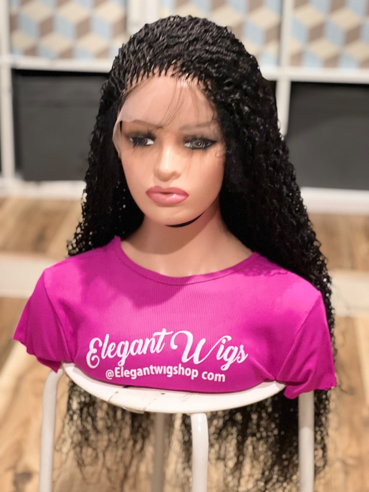 Braided water wave wig made on a full lace wig.length is 30”long. Black.