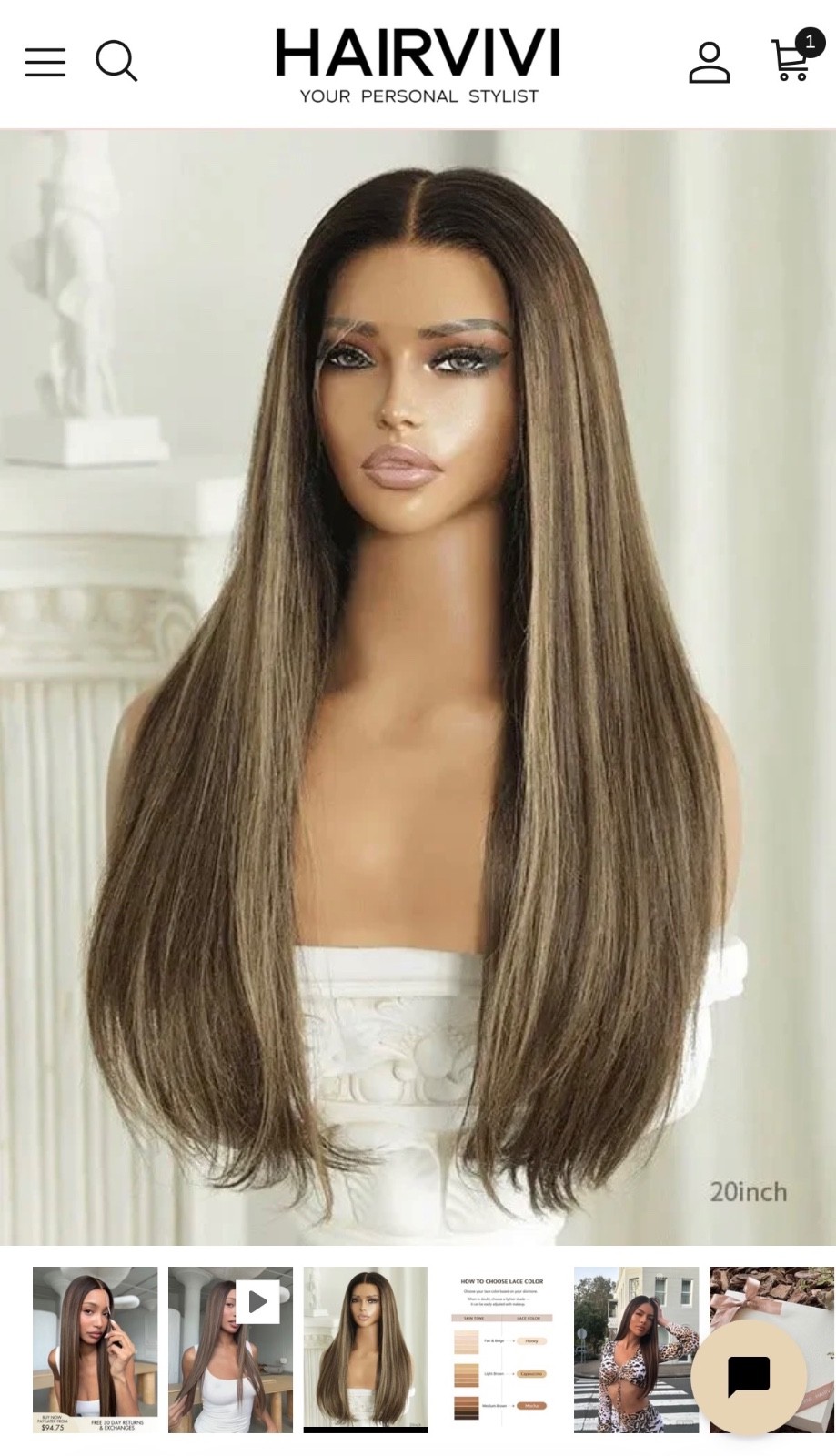 Hairvivi HH Maire wig, 18”, Med cap, Honey lace BWNT&L