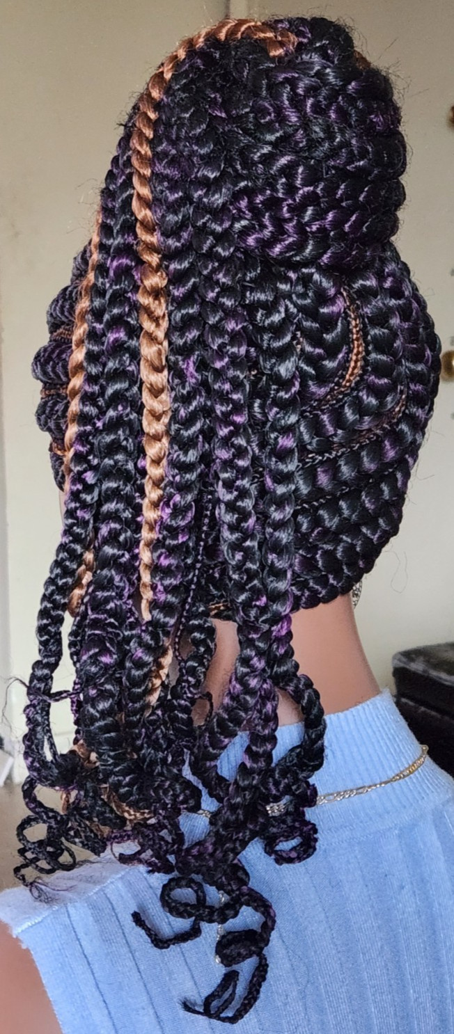 handmade braided Ghana banana cornrows wig poney tail 1B mix Dark purple/Dark br