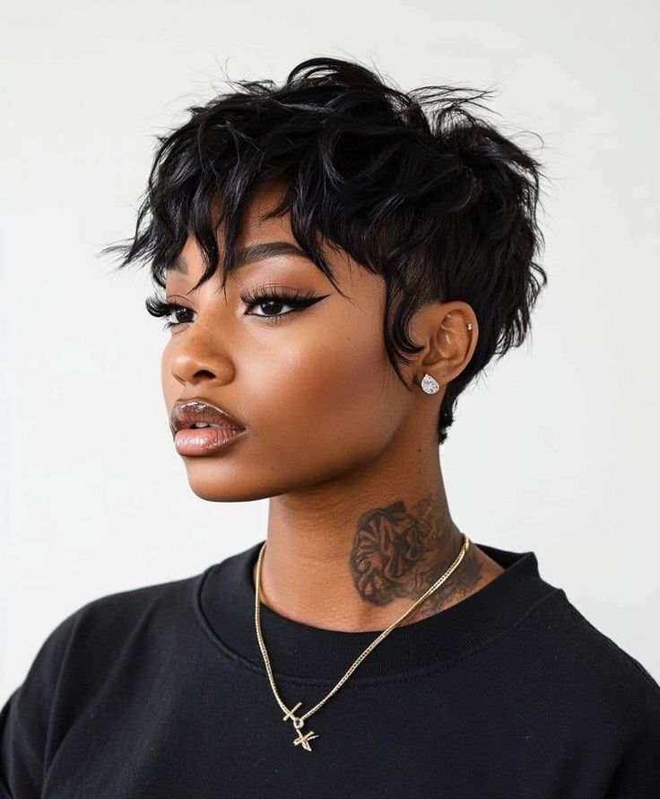 Short Pixie Wave Wigs for Women Short Black Messy Pixie Cut Wigs Human Hair Wigs
