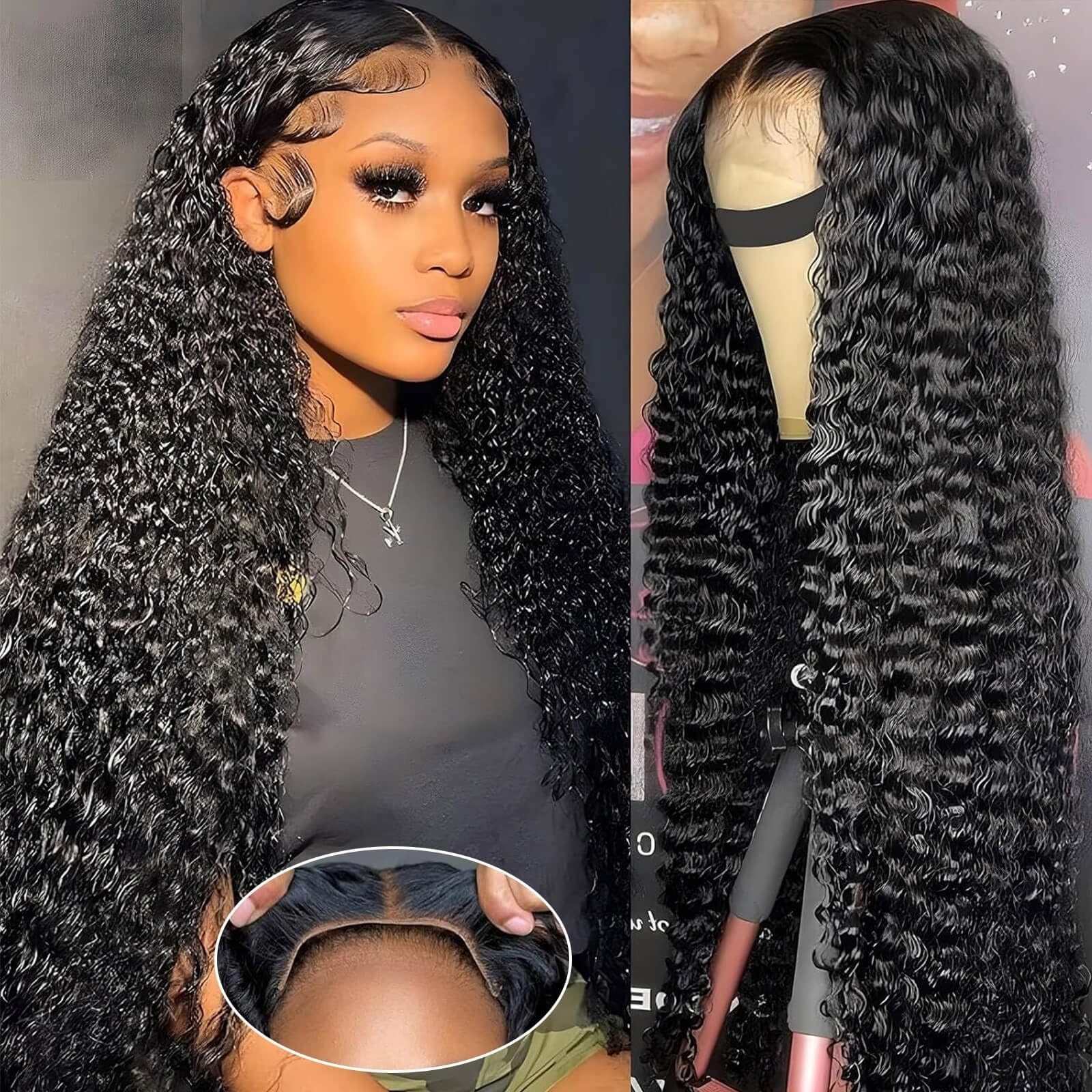 28″ Deep Wave Glueless Human Hair Wig – 5×5 HD Lace Closure, Pre-Plucked, 200 De