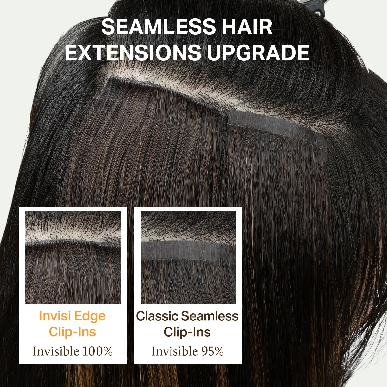 Real Human Hair Extensions 18″ 130g Clip-In 7pcs Seamless Invisible Weft Dark Br