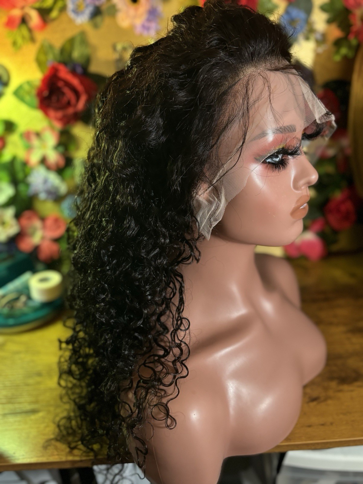 20” Natural Black Deep Wave Lace Front Human Hair Wig With Free Kit Included!!!!
