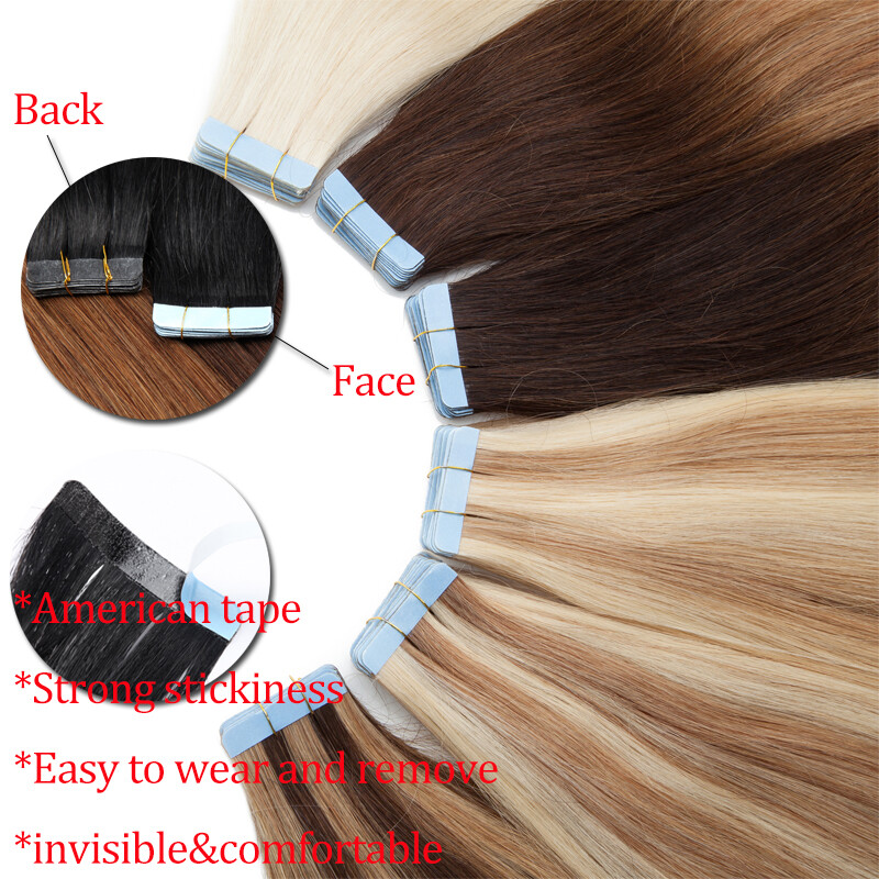 Injected Tape in Hair Extensions 100% Remy Human Hair Invisible Skin Weft 20PCS