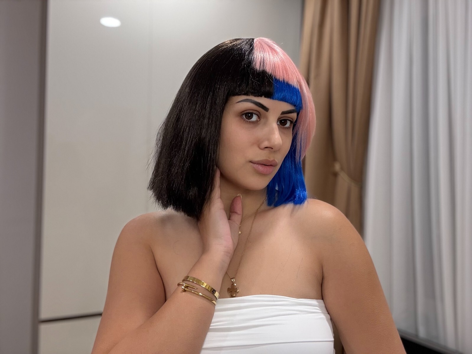 Adult Womens Bob Wig | Black, Pink, & Blue Celebrity Wig, HW-1387A