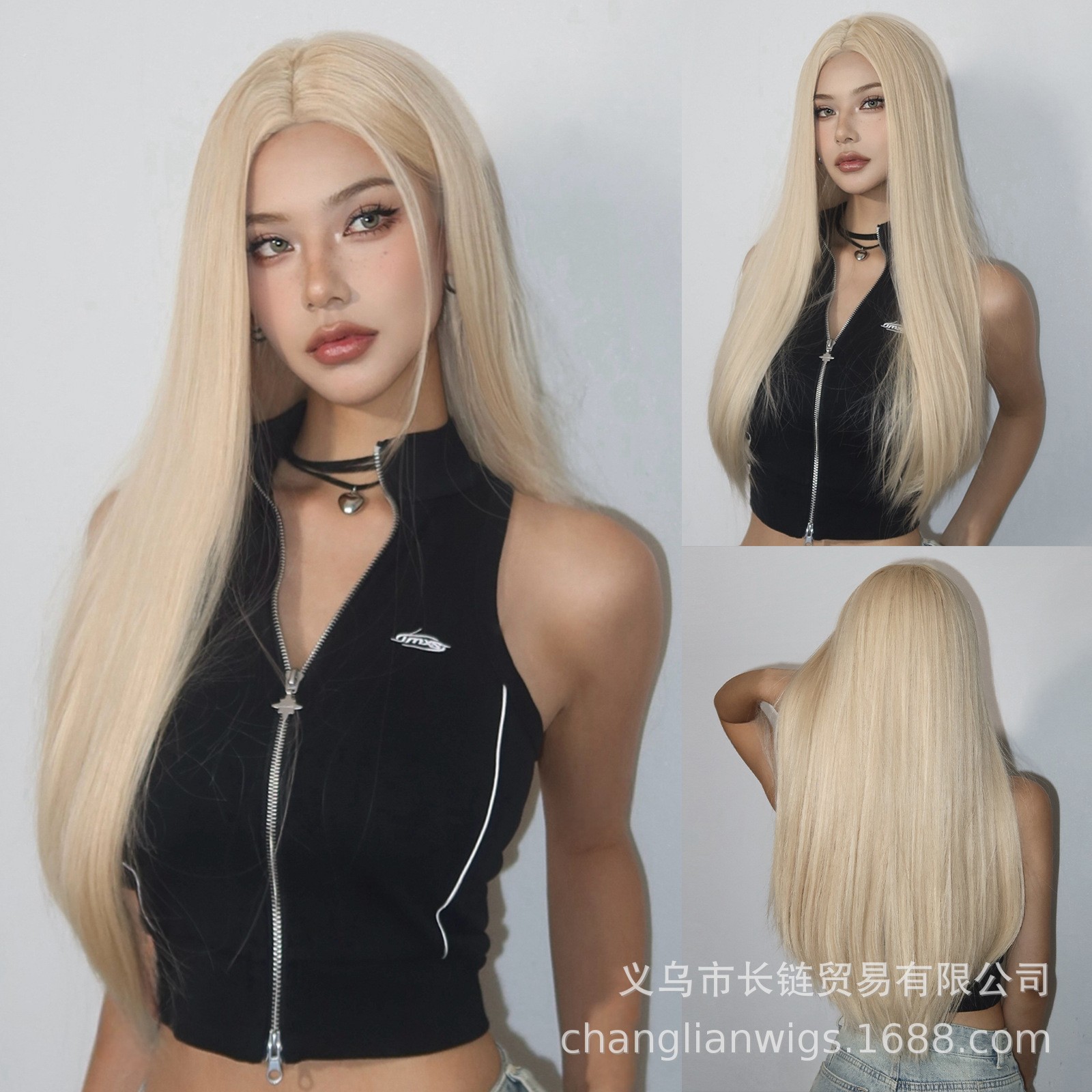 Natural Golden Long Straight Wig Heat Resistant Synthetic Rose Net Full Wig Cap