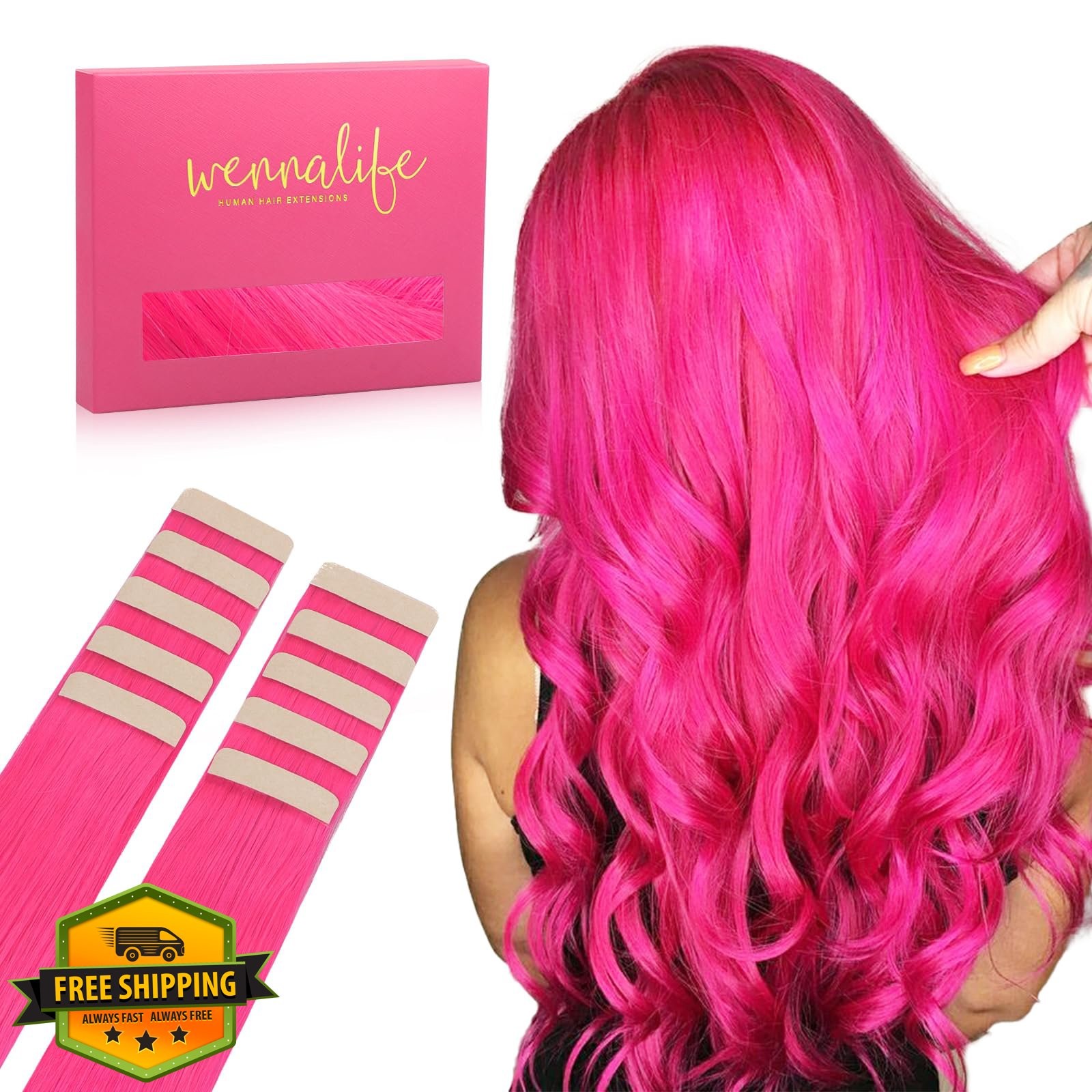 Wennalife Hot Pink tape extensions 12″ 20g