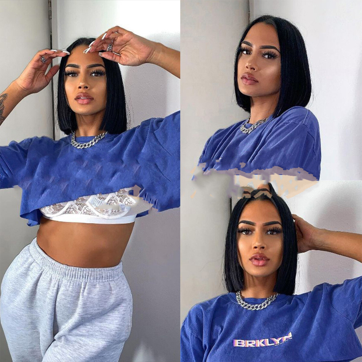 1 Set For Lady Girl Bob Wig Women’s Short Straight Full Hairs Lace Front
