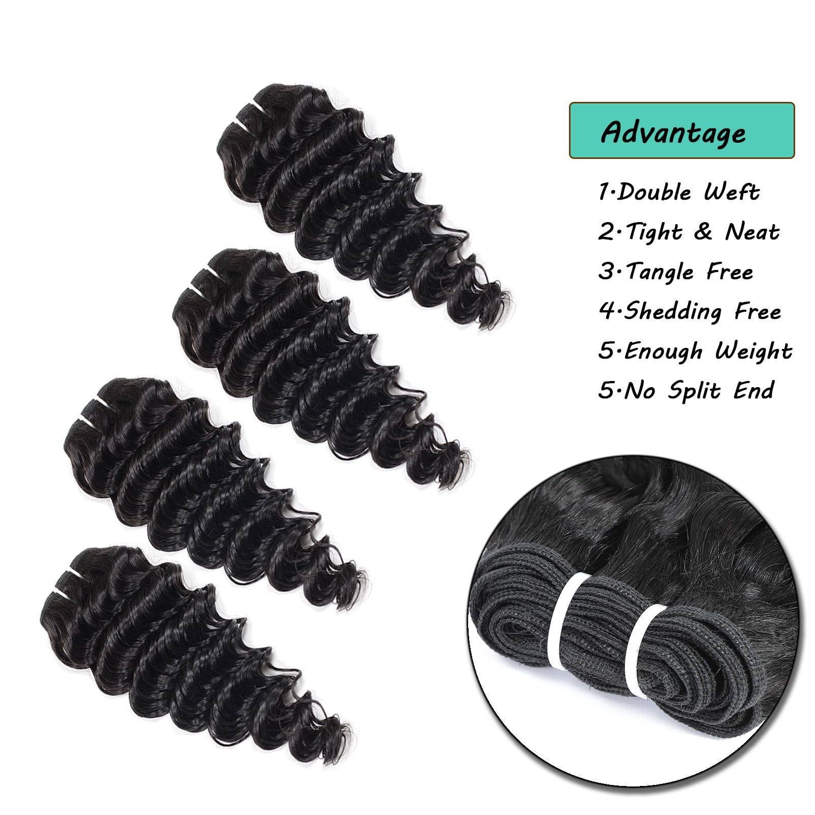 JTdebade Deep Wave Human Hair bundles 14 Inch 12A Grade Brazilian Human Hair …