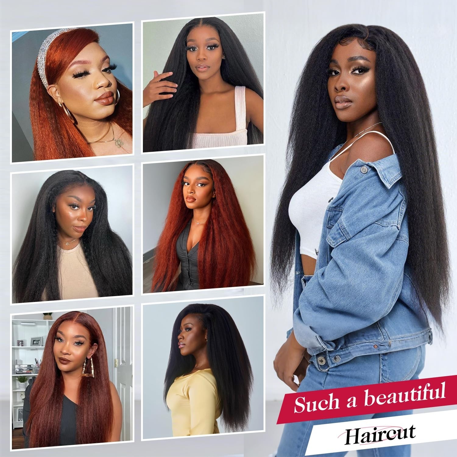 OLQZJZJ Kinky Straight Clip In Hair Extensions,24inch 200G 8pcs,100% Pure Protei