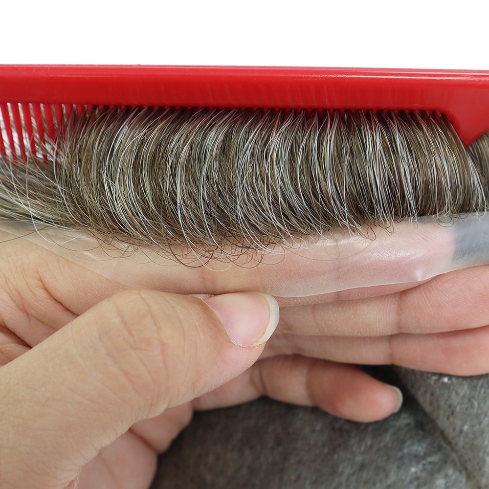 Mens Toupee Ultra Thin Skin 0.02mm Human Hair Replacement System Hairpiece #1740