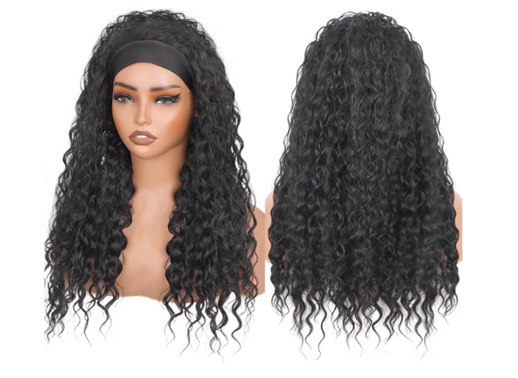 Curly Headband Wig for Women, 20 Inch Wear and go (Natural Black)