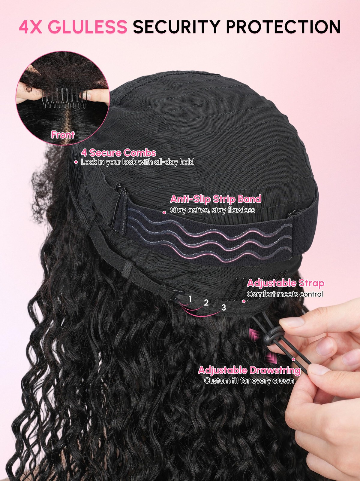 Shangyinfa 180 Density Half Wig Water Wave Human Hair Drawstring Pre Blend 4C
