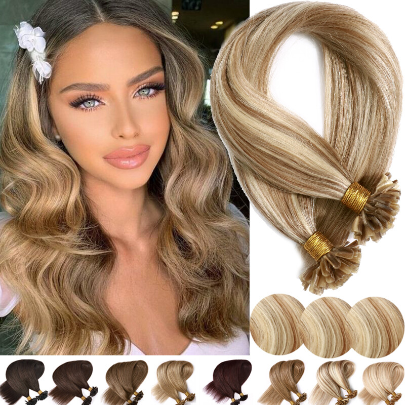 100% Fusion Remy Human Hair Extensions Pre Bonded Nail U Tip Keratin #HIGHLIGHT