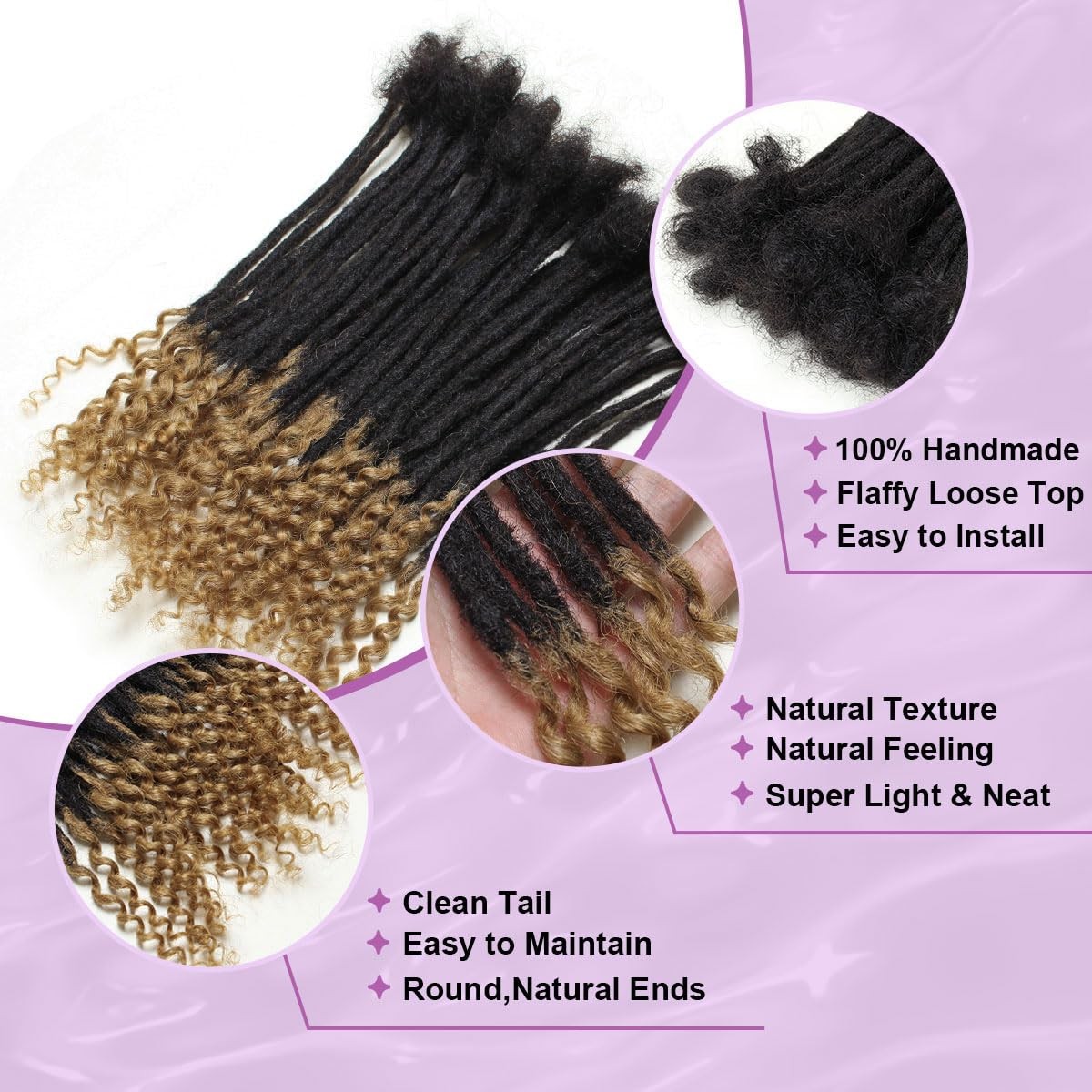 Vecago 8 Inch 30 Strands Loc Extensions Human Hair Curly Ends 0.4Cm Width Human