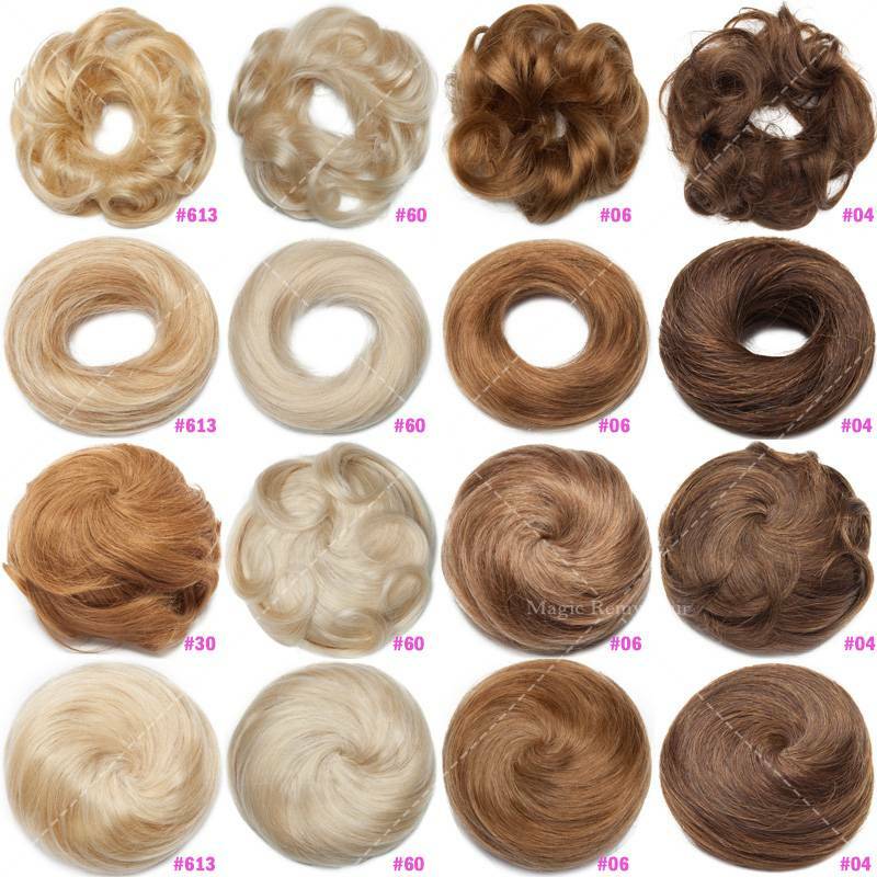 Real 100% Remy Human Hair Scrunchie Ponytail Bun Elastic Band Straight Messy US