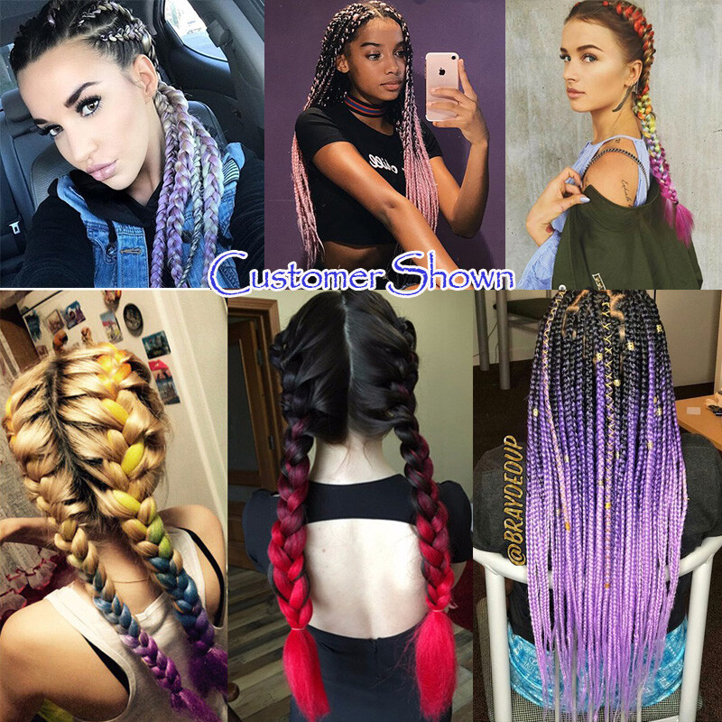 Ombre Highlight Jumbo Braiding Hair Extensions Weaving Hair Multi-color 24″ PINK
