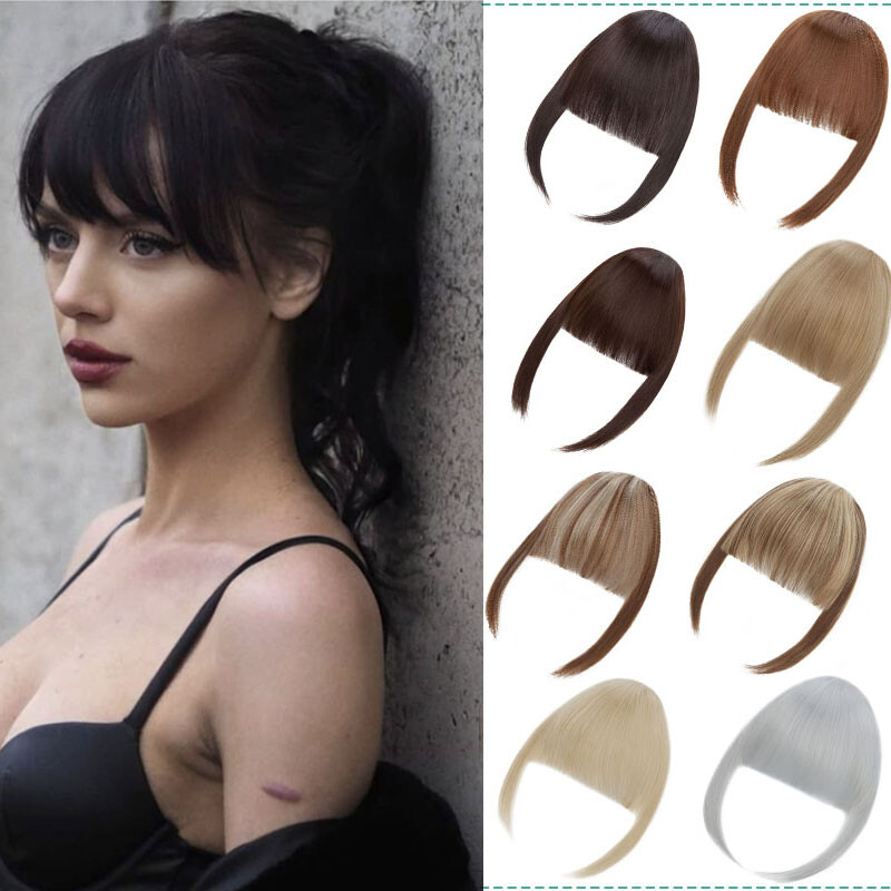 US 7″ Long Thin Neat Bangs Clip in Real As Human Fringe Hair Extensions Straight