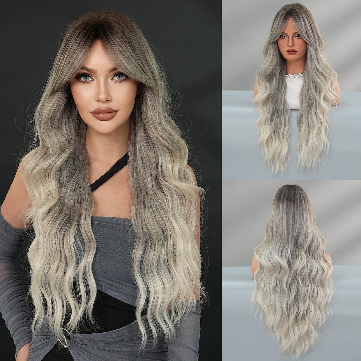 Dark Purple Long Wavy Wig Heat-Resistant Lolita Synthetic Hair Wigs for Women