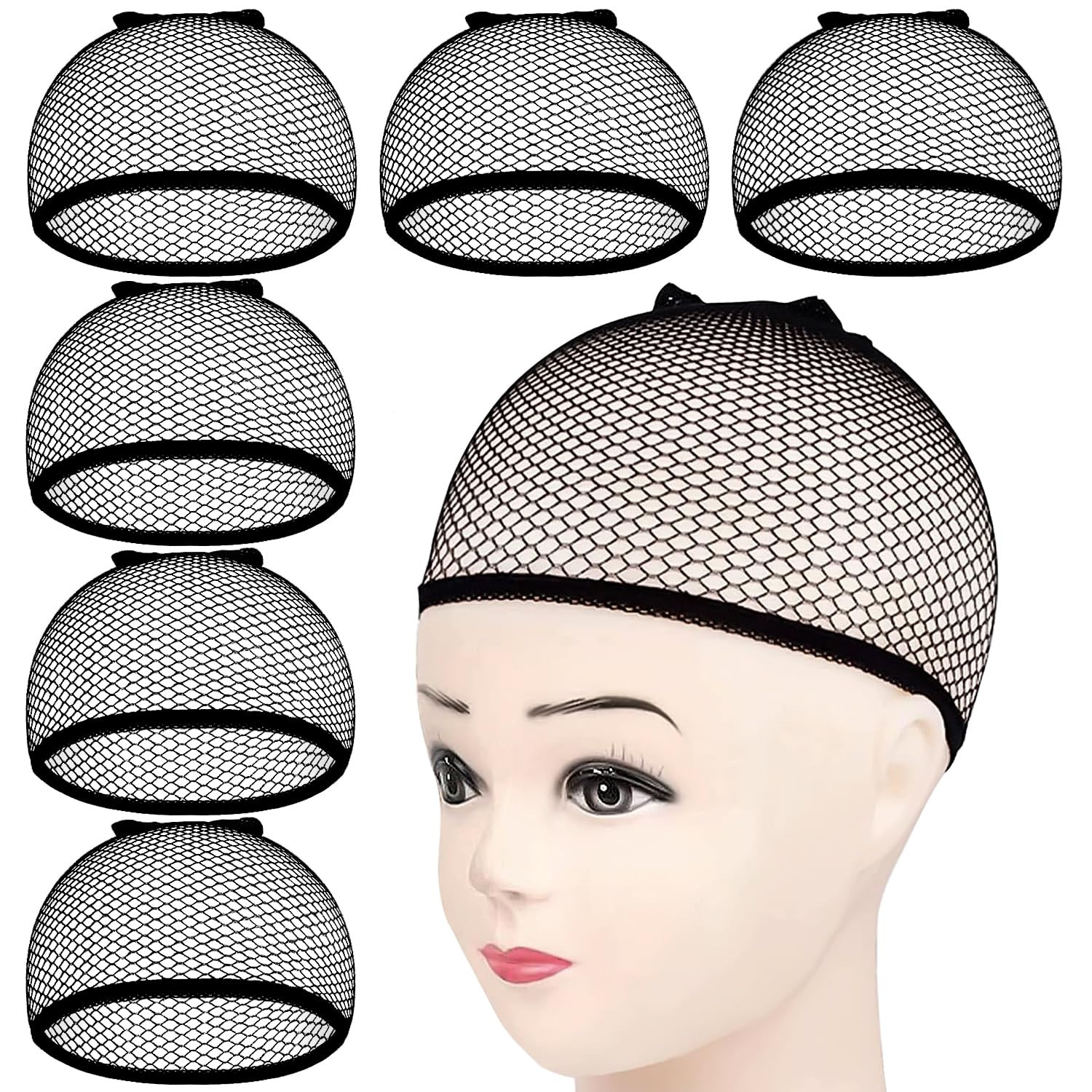 MORGLES 6PCS Wig Cap Non Slip, Black Mesh Net Wig Caps for Women Men