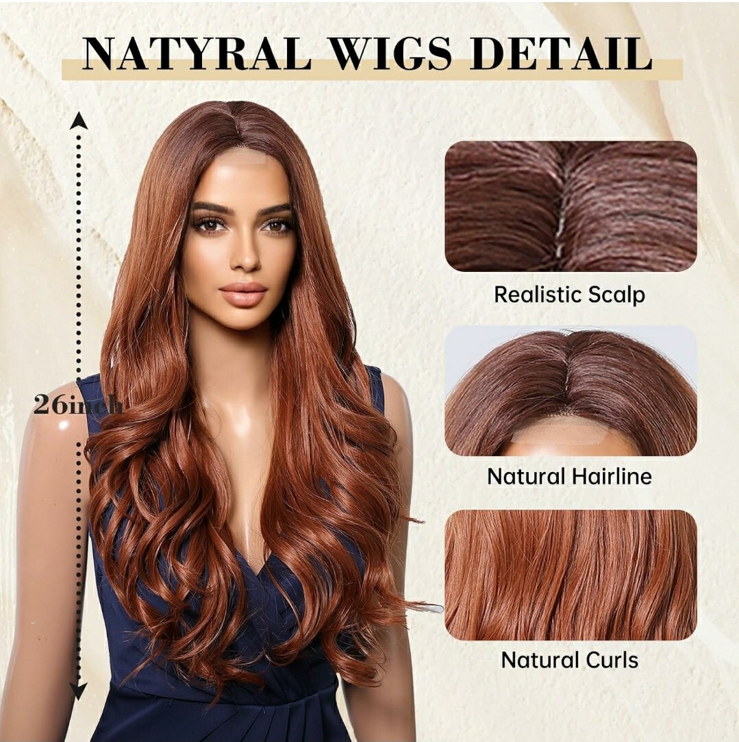 Long HD Transparent Lace Front Wig Auburn Red Red Blonde Human Hair Wavy Curls