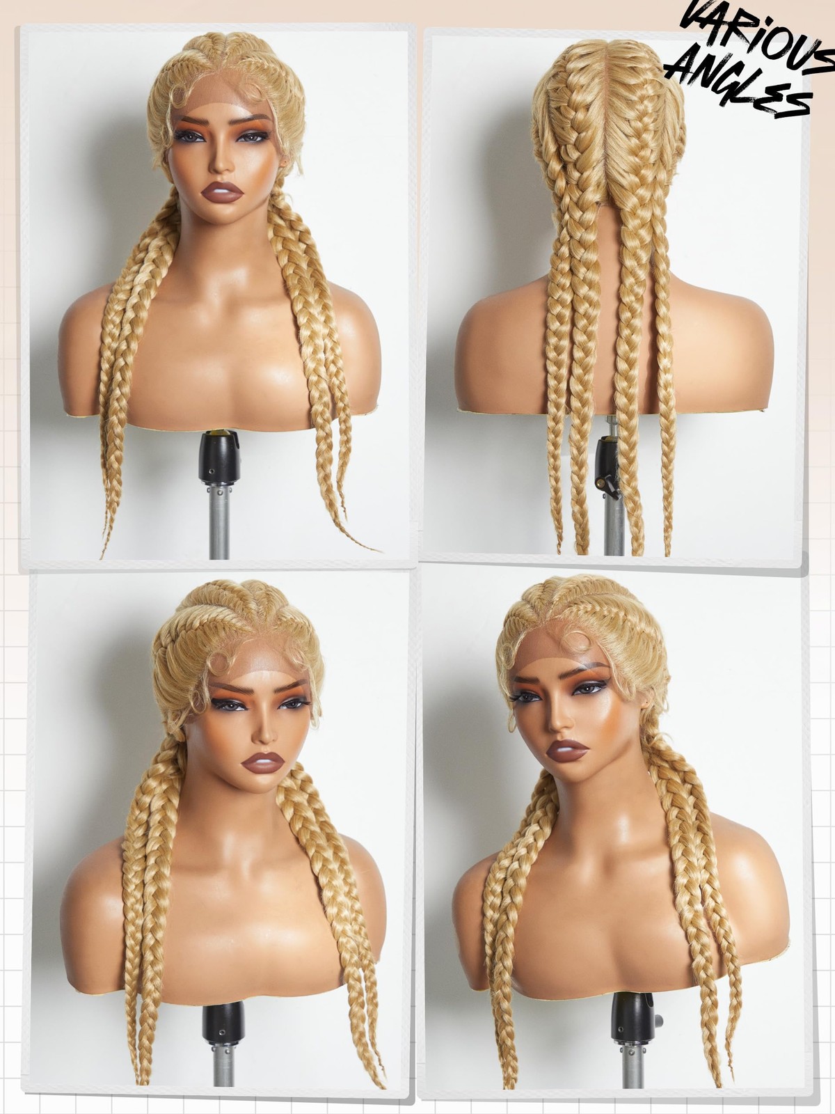 Gorgius Gold Blonde Braided Lace Front Wigs Pre Plucked Knotless Synthetic
