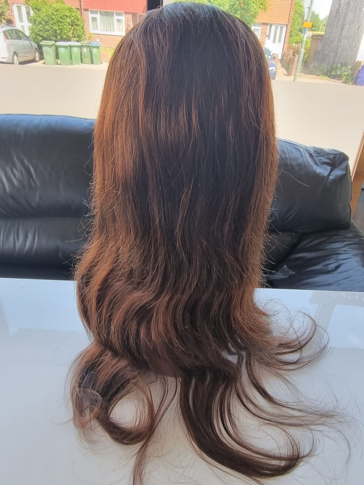 22″ SILK BASE TOP BRAZILIAN GLUELESS FULL LACE WIG CHESTNUT 4# 180% DENSITY 12AA
