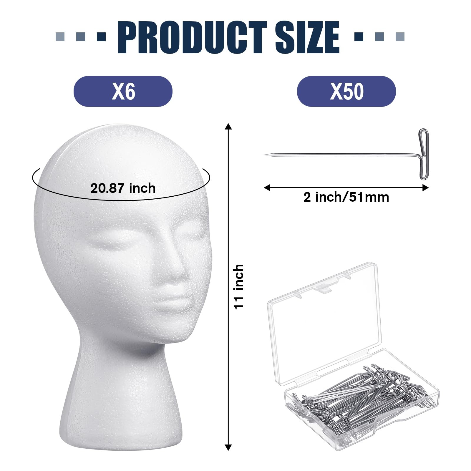 Gisafai 6 Pcs Foam Wig Head 50 Pcs T Pins Female Foam Mannequin Wig Stand And