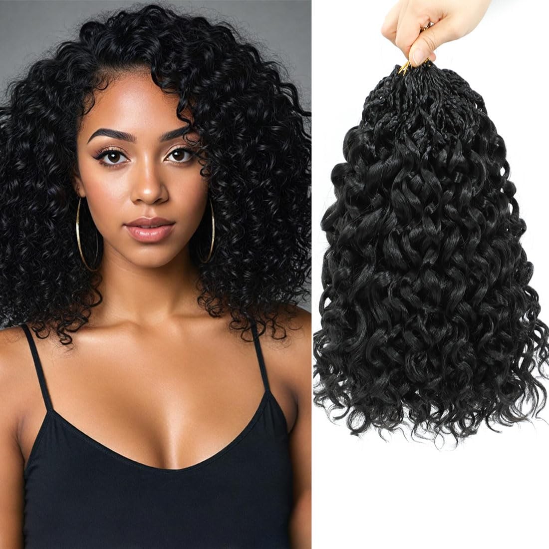 New Gogo Curl Crochet Hair Pre Looped 8 Packs 14 Inch(Pack of 8), 1B#