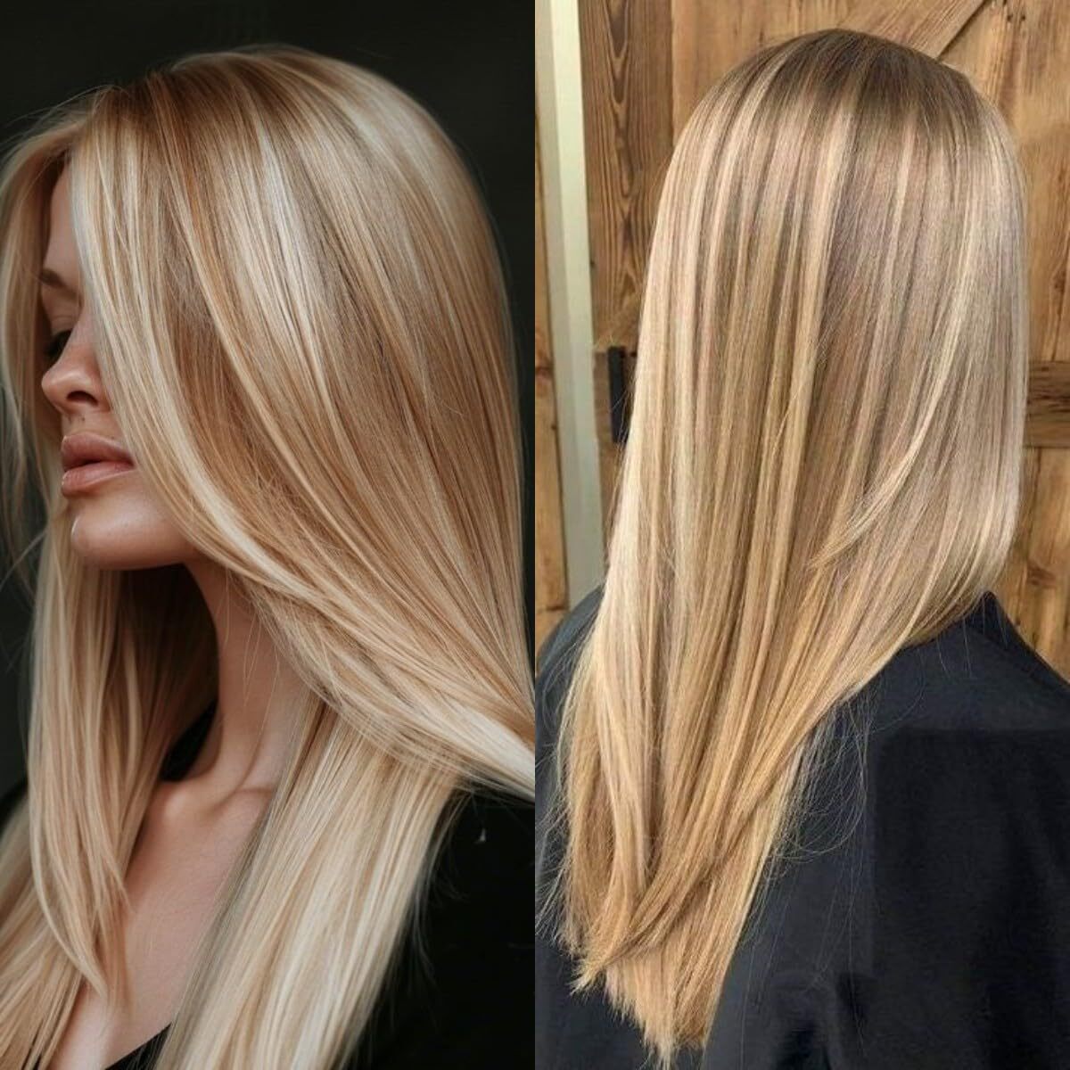 Honey Blonde with Golden Brown Highlights Lace Front Wig Straight Human Hair Wig