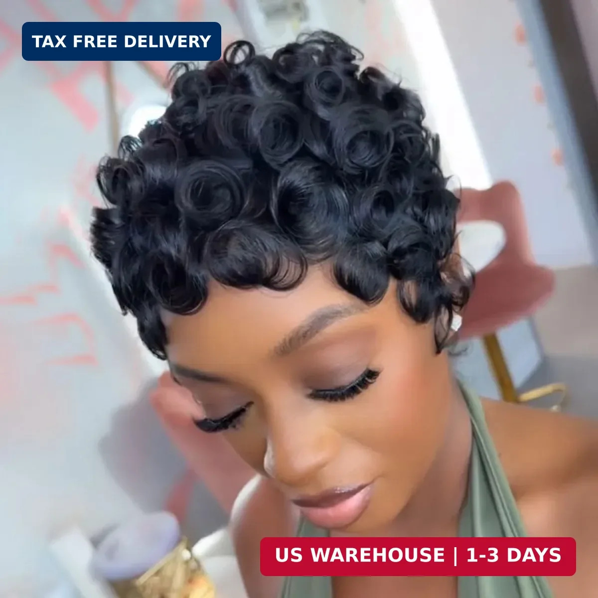 Pixie Cut Wigs for Black Women Brazilian Curly Pixie Cut Wig Human Hair Glueless