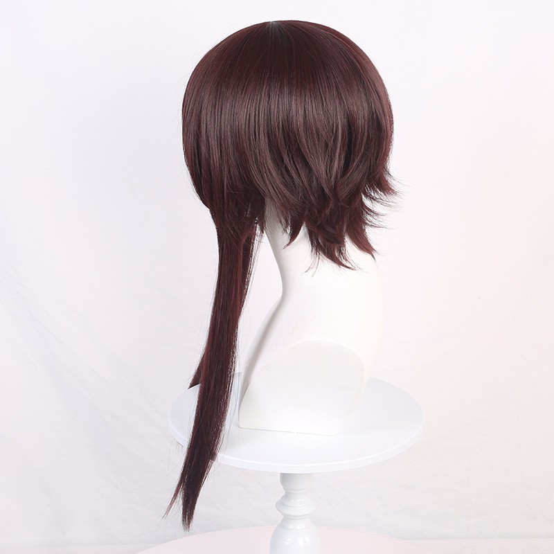 Shoulder Length Dark Reddish Brown Layered Straight Wig Blunt Bangs Synthetic