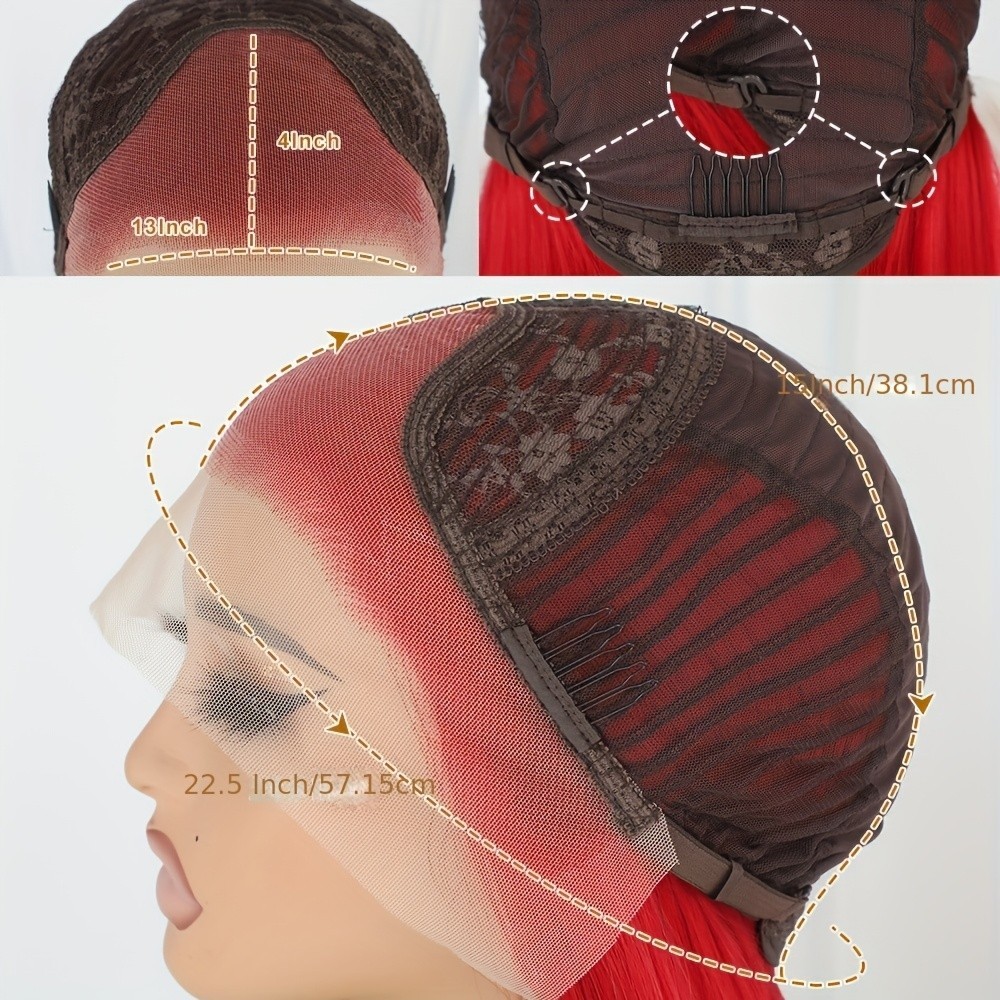 Red Heat Resistant Glueless Frontal Lace Replacement Wigs Pre Plucked Natural