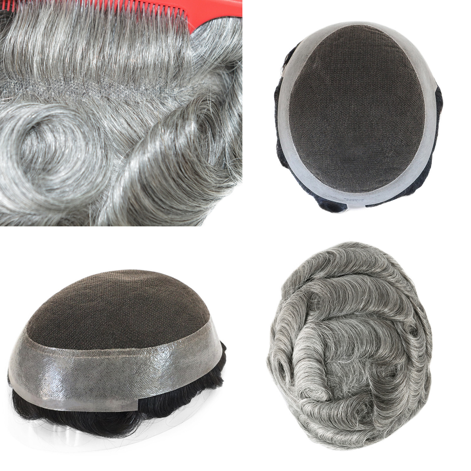 Toupee For Men Hairpiece Lace Hair System Replacement Poly Skin Around Wig Fedex
